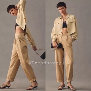 ANTHROPOLOGIE Exquise Pleated Rolled Hem Chinos Trousers Pants Tan Size XL NWT
